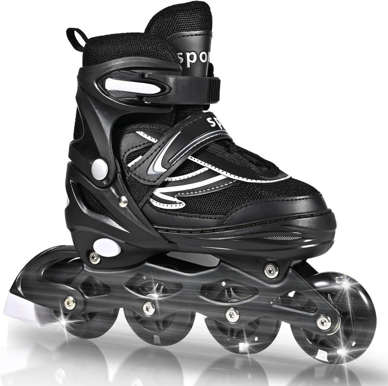 Laad afbeelding in Galerijviewer, Verstelbare kinderen inline skates voor jongens en meisjes, 4-wielige Zwart en wit inline skates voor tieners en volwassenen met lichtgevende wielen voor sport - happygetfit.com
