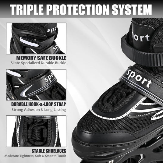 Verstelbare kinderen inline skates voor jongens en meisjes, 4-wielige Zwart en wit inline skates voor tieners en volwassenen met lichtgevende wielen voor sport - happygetfit.com