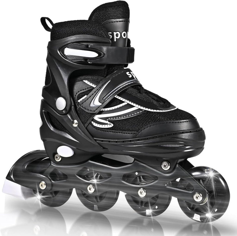 Laad afbeelding in Galerijviewer, Verstelbare kinderen inline skates voor jongens en meisjes, 4-wielige Zwart en wit inline skates voor tieners en volwassenen met lichtgevende wielen voor sport - happygetfit.com
