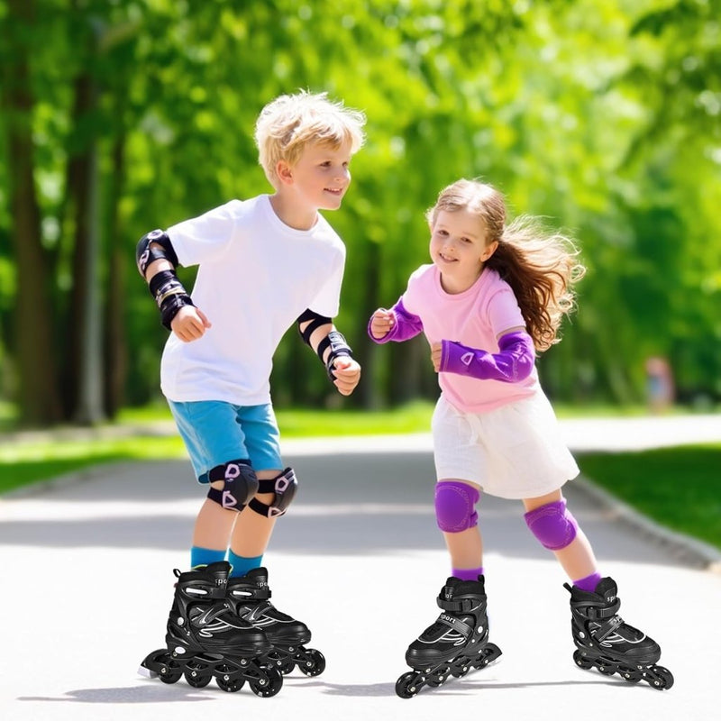 Laad afbeelding in Galerijviewer, Verstelbare kinderen inline skates voor jongens en meisjes, 4-wielige Zwart en wit inline skates voor tieners en volwassenen met lichtgevende wielen voor sport - happygetfit.com
