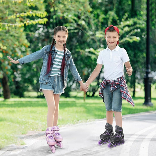 Verstelbare kinderen inline skates voor meisjes, 4-wielige inline skates voor kinderen en tieners met lichtgevende wielen voor sport, Roze Paars - happygetfit.com