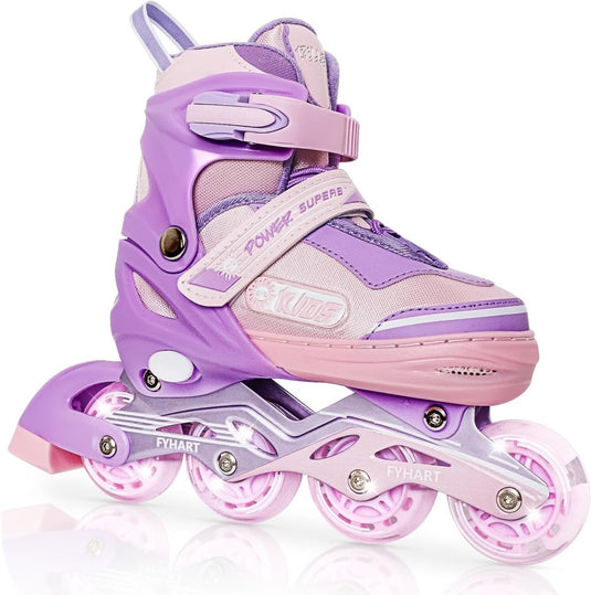 Verstelbare kinderen inline skates voor meisjes, 4-wielige inline skates voor kinderen en tieners met lichtgevende wielen voor sport, Roze Paars - happygetfit.com