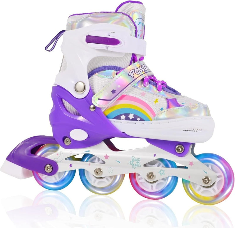 Laad afbeelding in Galerijviewer, Verstelbare Kinderen inline skates voor Meisjes Beginners, Regenboog inline skates voor Kinderen en Tieners voor binnen en buiten sport Paars Regenboog - happygetfit.com

