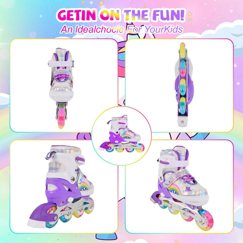 Laad afbeelding in Galerijviewer, Verstelbare Kinderen inline skates voor Meisjes Beginners, Regenboog inline skates voor Kinderen en Tieners voor binnen en buiten sport Paars Regenboog - happygetfit.com
