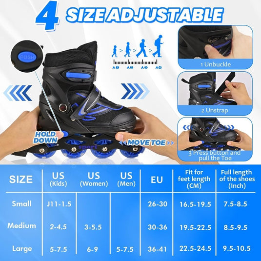 Verstelbare Kinderen inline skates voor Meisjes Jongens Beginners, Inline skates voor Kinderen en Tieners met lichtgevende wielen voor binnen en buiten Sport Paars & Blauw - happygetfit.com