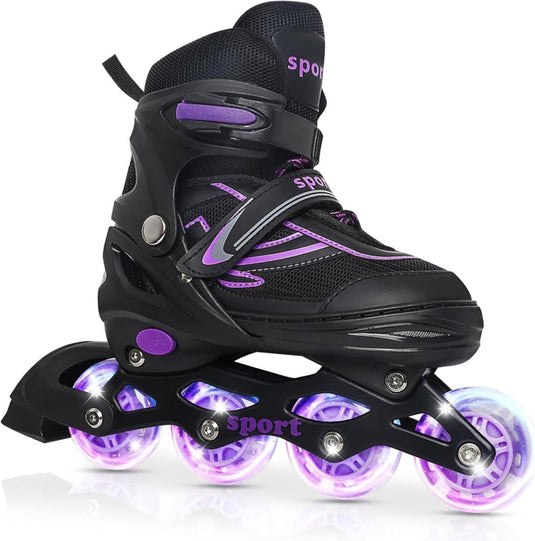Verstelbare Kinderen inline skates voor Meisjes Jongens Beginners, Inline skates voor Kinderen en Tieners met lichtgevende wielen voor binnen en buiten Sport Paars & Blauw - happygetfit.com