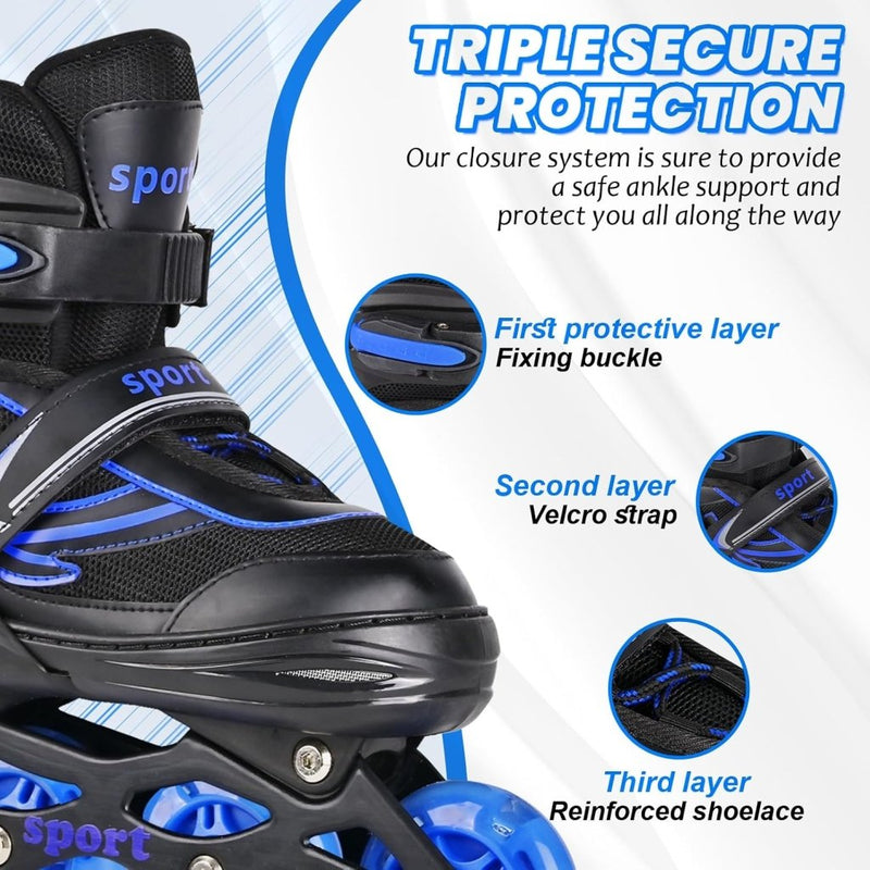 Laad afbeelding in Galerijviewer, Verstelbare Kinderen inline skates voor Meisjes Jongens Beginners, Inline skates voor Kinderen en Tieners met lichtgevende wielen voor binnen en buiten Sport Paars &amp; Blauw - happygetfit.com
