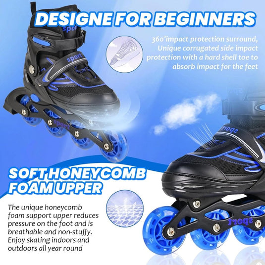Verstelbare Kinderen inline skates voor Meisjes Jongens Beginners, Inline skates voor Kinderen en Tieners met lichtgevende wielen voor binnen en buiten Sport Paars & Blauw - happygetfit.com
