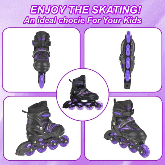 Verstelbare Kinderen inline skates voor Meisjes Jongens Beginners, Inline skates voor Kinderen en Tieners met lichtgevende wielen voor binnen en buiten Sport Paars & Blauw - happygetfit.com