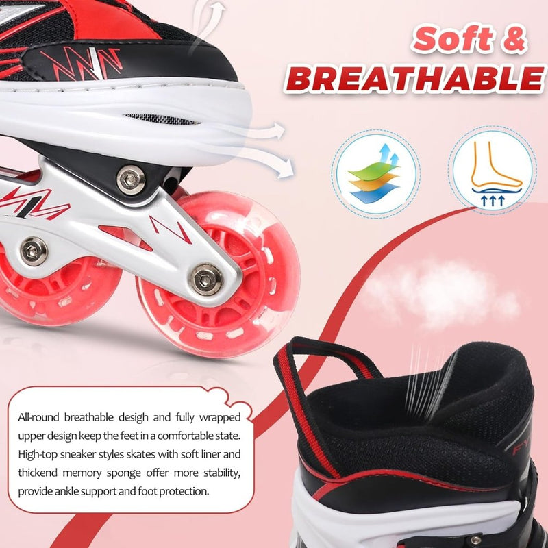 Load image into Gallery viewer, Verstelbare Kinderen inline skates voor Meisjes Jongens Beginners, Paars &amp; Rood Inline skates voor Kinderen en Tieners met lichtgevende wielen voor binnen en buiten Sport - happygetfit.com
