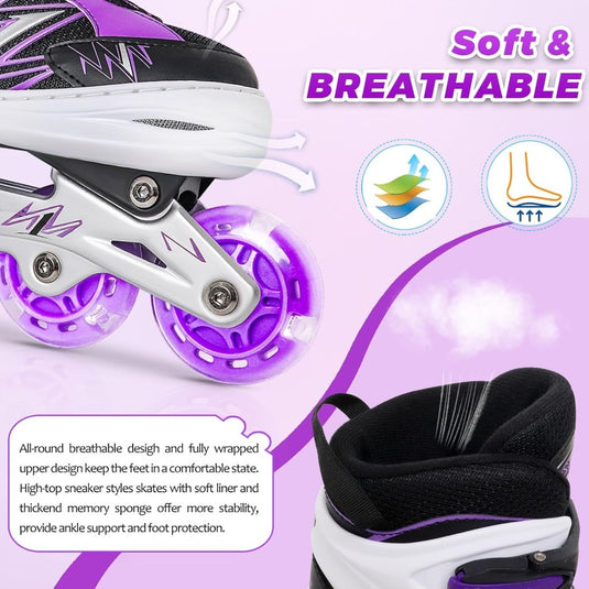 Verstelbare Kinderen inline skates voor Meisjes Jongens Beginners, Paars & Rood Inline skates voor Kinderen en Tieners met lichtgevende wielen voor binnen en buiten Sport - happygetfit.com