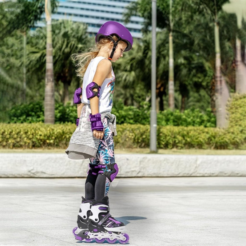 Load image into Gallery viewer, Verstelbare Kinderen inline skates voor Meisjes Jongens Beginners, Paars &amp; Rood Inline skates voor Kinderen en Tieners met lichtgevende wielen voor binnen en buiten Sport - happygetfit.com
