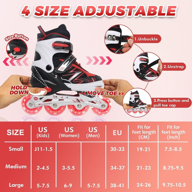 Load image into Gallery viewer, Verstelbare Kinderen inline skates voor Meisjes Jongens Beginners, Paars &amp; Rood Inline skates voor Kinderen en Tieners met lichtgevende wielen voor binnen en buiten Sport - happygetfit.com
