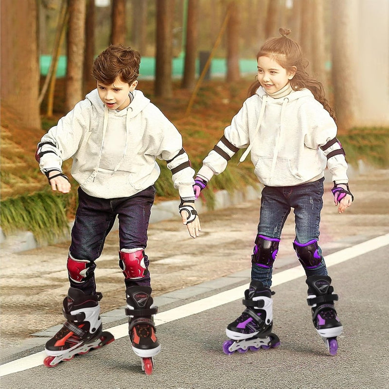 Load image into Gallery viewer, Verstelbare Kinderen inline skates voor Meisjes Jongens Beginners, Paars &amp; Rood Inline skates voor Kinderen en Tieners met lichtgevende wielen voor binnen en buiten Sport - happygetfit.com
