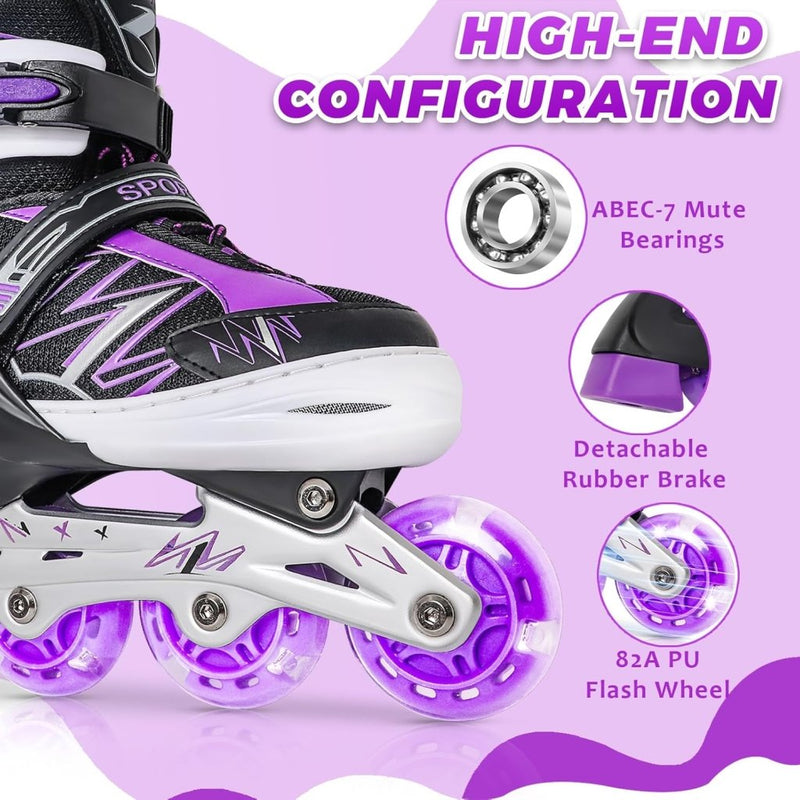 Load image into Gallery viewer, Verstelbare Kinderen inline skates voor Meisjes Jongens Beginners, Paars &amp; Rood Inline skates voor Kinderen en Tieners met lichtgevende wielen voor binnen en buiten Sport - happygetfit.com
