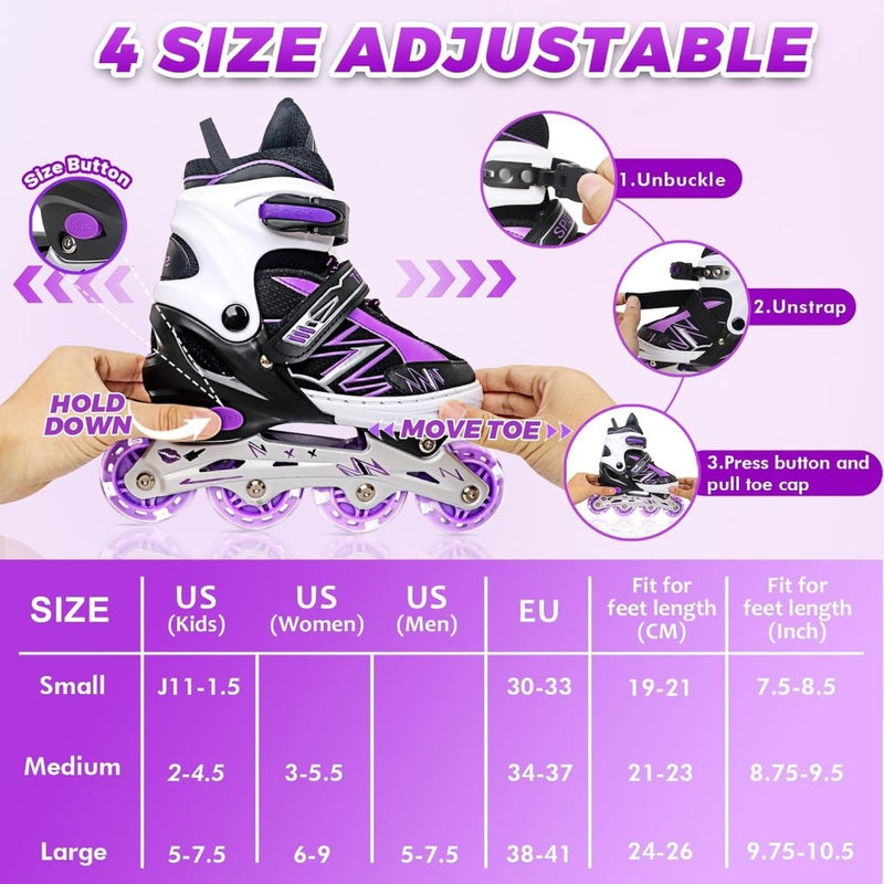 Load image into Gallery viewer, Verstelbare Kinderen inline skates voor Meisjes Jongens Beginners, Paars &amp; Rood Inline skates voor Kinderen en Tieners met lichtgevende wielen voor binnen en buiten Sport - happygetfit.com
