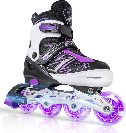 Verstelbare Kinderen inline skates voor Meisjes Jongens Beginners, Paars & Rood Inline skates voor Kinderen en Tieners met lichtgevende wielen voor binnen en buiten Sport - happygetfit.com