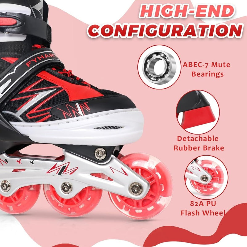 Load image into Gallery viewer, Verstelbare Kinderen inline skates voor Meisjes Jongens Beginners, Paars &amp; Rood Inline skates voor Kinderen en Tieners met lichtgevende wielen voor binnen en buiten Sport - happygetfit.com

