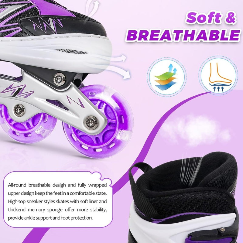 Load image into Gallery viewer, Verstelbare Kinderen inline skates voor Meisjes Jongens Beginners, Paars &amp; Rood Inline skates voor Kinderen en Tieners met lichtgevende wielen voor binnen en buiten Sport - happygetfit.com
