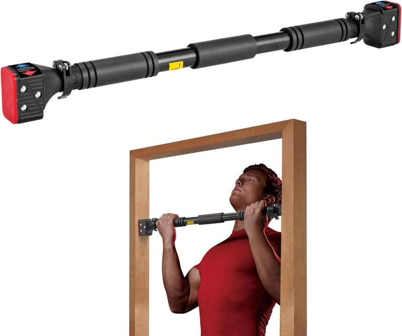 Load image into Gallery viewer, Verstelbare optrekstang voor deurkozijn 70-99 cm tot 150 kg rood – pull-up bar – krachttraining - happygetfit.com
