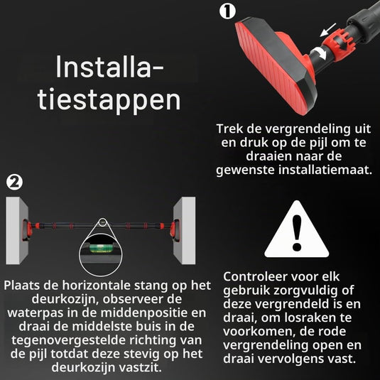 Verstelbare optrekstang voor deurkozijn zonder boren tot 250 kg – pull-up bar – krachttraining - happygetfit.com