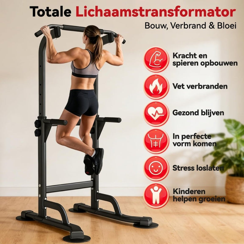Load image into Gallery viewer, Verstelbare power tower 4-in-1 met optrekstang en dipstation tot 120 kg – krachtstation – fitnessrek - happygetfit.com

