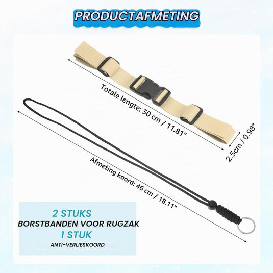 Verstelbare rugzak borstband set met snelgesp en veiligheidskoord – borstriem – outdoor accessoires - happygetfit.com