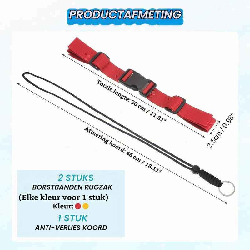 Chargez l'image dans la visionneuse de la galerie, Verstelbare rugzak borstband set met snelgesp en veiligheidskoord – borstriem – outdoor accessoires - happygetfit.com
