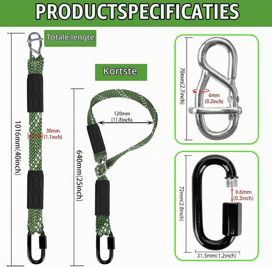 Verstelbare schommelband 101 cm met karabijnhaak tot 363 kg – ophangriem – schommel accessoires - happygetfit.com