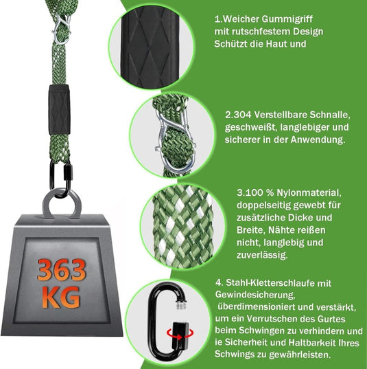Verstelbare schommelband 101 cm met karabijnhaak tot 363 kg – ophangriem – schommel accessoires - happygetfit.com