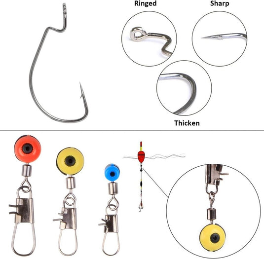 Vicloon 272 Stucks Stkvishaken Kit, Hengelaccessoireset, Jighaken, Bullet Bass Gooien Zinken Gewichten, Verschillende Vissen Wervels, Zinken Slides, Vislijn Kralen enz - happygetfit.com