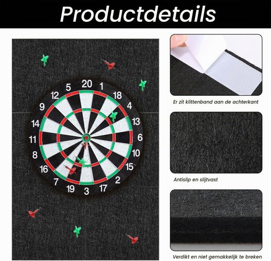 Vilten dartbord achterwand 6 stuks 30 x 30 cm met zelfklevende beschermpanelen – dartwandtegels – dartbordbescherming - happygetfit.com