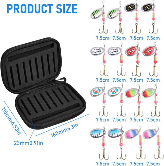 Visspinners 16 stuks 7,5 cm van metaal met reflecterende bladen en scherpe dreggen – forelspinners – roofvisaccessoires - happygetfit.com