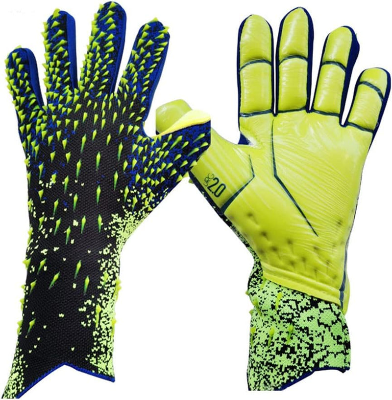 Laad afbeelding in Galerijviewer, De &quot;De ultieme keepershandschoenen voor topprestaties! ⚽️&quot; zijn geel en zwart met een puntig ontwerp aan de achterkant, dat uitzonderlijke grip biedt voor betere prestaties.
