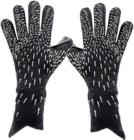Laad afbeelding in Galerijviewer, De ultieme keepershandschoenen voor topprestaties zijn een paar zwarte handschoenen met witte haren, die uitstekende grip bieden en naar boven wijzen.
