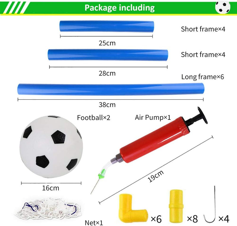 Laad afbeelding in Galerijviewer, Het pakket voor &quot;Het perfecte kindervoetbaldoel – Plezier en training voor de kleine voetballiefhebbers!&quot; bevat vier 25 cm korte frames, zes 28 cm lange frames, twee voetballen, een luchtpomp, een net, zes elleboogconnectoren en vier haken - ideaal voor het vergroten van het speelvoetbalplezier terwijl kinderen oefenen.
