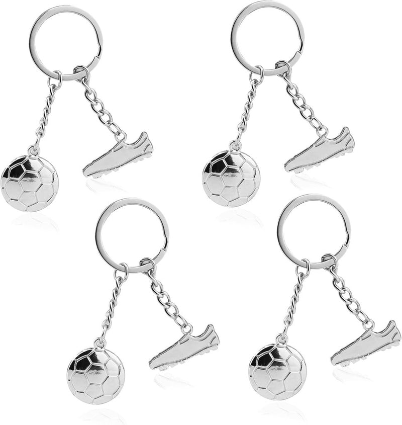 Laden Sie das Bild in Galerie -Viewer, Voetbal sleutelhangers set van 4 zilver - happygetfit.com

