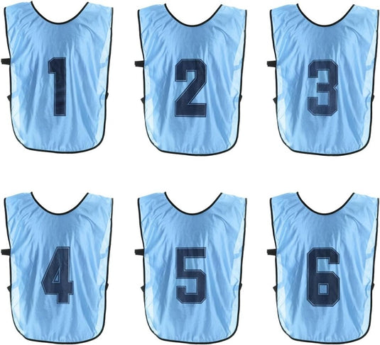 Voetbal trainingshesjes 6 stuks genummerd 1 tot 6 voor volwassenen – teamvesten – sporthesjes - happygetfit.com