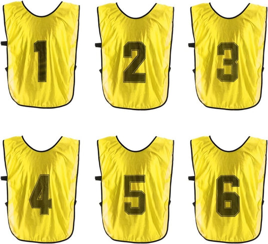 Voetbal trainingshesjes 6 stuks genummerd 1 tot 6 voor volwassenen – teamvesten – sporthesjes - happygetfit.com