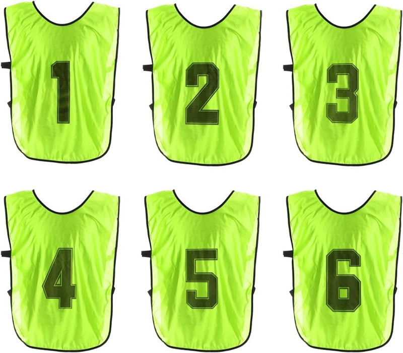 Laden Sie das Bild in Galerie -Viewer, Voetbal trainingshesjes 6 stuks genummerd 1 tot 6 voor volwassenen – teamvesten – sporthesjes - happygetfit.com
