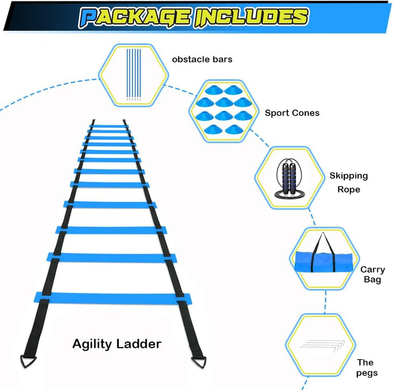 Laad afbeelding in Galerijviewer, Voetbal trainingsset met 6 m coördinatieladder 10 pionnen en 6 slalompalen – agility set – voetbaltraining - happygetfit.com

