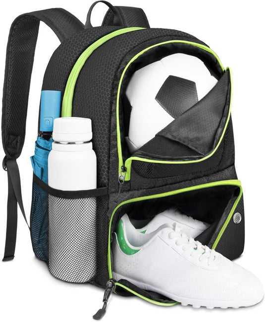 Voetbalrugzak zwart met bal- en schoenenvak - happygetfit.com