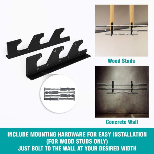 Wandgemonteerde halterstanghouder horizontaal set van 2 - happygetfit.com