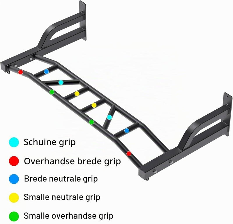Load image into Gallery viewer, Wandgemonteerde optrekstang 122 cm met meerdere gripposities en ankerpunten – pull-up bar – krachttraining - happygetfit.com
