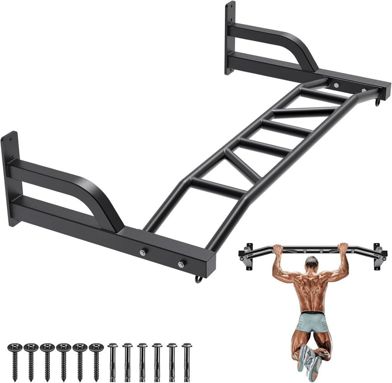 Load image into Gallery viewer, Wandgemonteerde optrekstang 122 cm met meerdere gripposities en ankerpunten – pull-up bar – krachttraining - happygetfit.com

