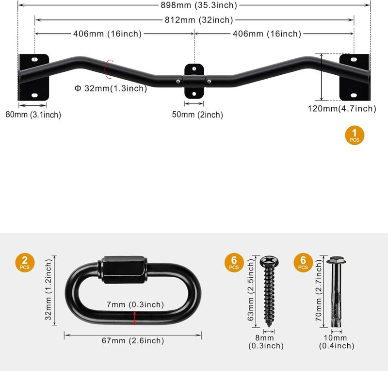 Laad afbeelding in Galerijviewer, Wandgemonteerde optrekstang 81 cm met meerdere gripposities tot 200 kg – pull-up bar – krachttraining - happygetfit.com
