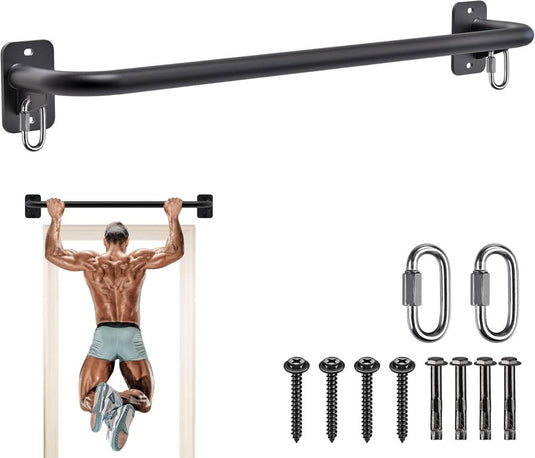 Wandgemonteerde optrekstang met 4 gripposities en accessoireringen tot 227 kg – pull-up bar – krachttraining - happygetfit.com