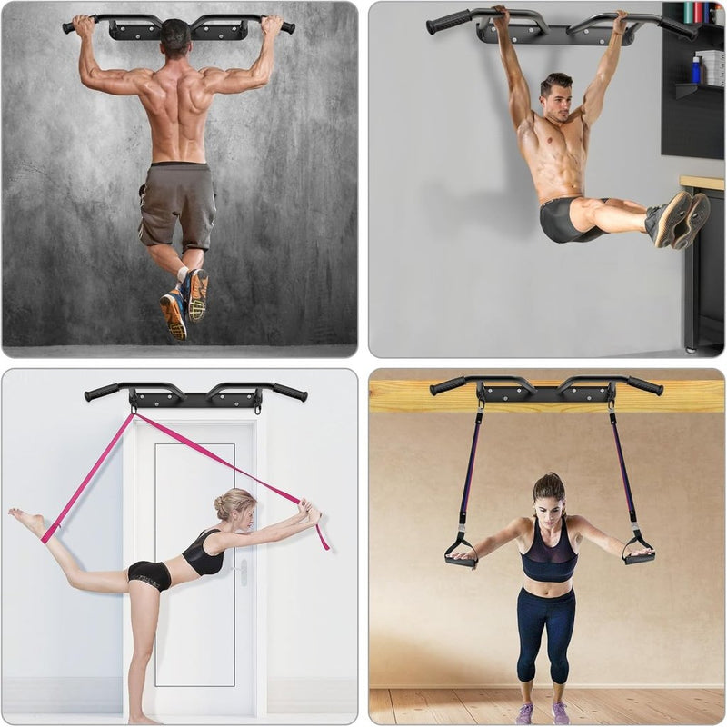 Załaduj obraz do przeglądarki galerii, Wandgemonteerde optrekstang met 4 gripposities en accessoireringen tot 227 kg – pull-up bar – krachttraining - happygetfit.com
