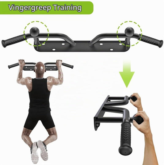 Wandgemonteerde optrekstang met 5 gripposities en gripballen tot 227 kg – pull-up bar – krachttraining - happygetfit.com