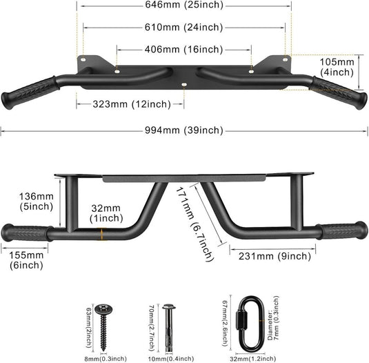 Wandgemonteerde optrekstang met meerdere gripposities tot 272 kg – pull-up bar – krachttraining - happygetfit.com